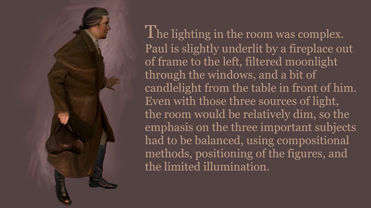 More details about the illustrations in my book, now available from the Paul Revere House. For the painting of Revere alerting Adams and Hancock in Lexington, each figure required separate studies since the lighting was so complex.