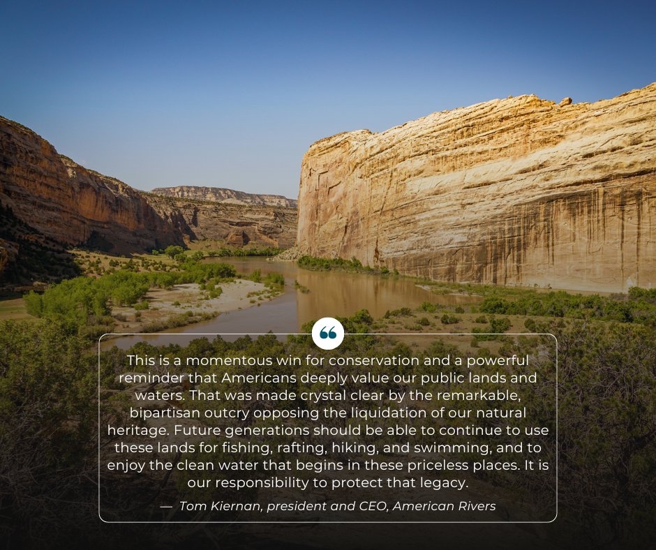 americanrivers's tweet photo. Public lands sales are officially out of the budget reconciliation package. You made this happen! Special thanks to Republican Senators Daines, Sheehy, Risch, and Crapo, and Representatives Zinke, Simpson, Newhouse, Bentz, and Valadao for keeping public lands in public hands.

🔗 https://t.co/cNprPB7hR7