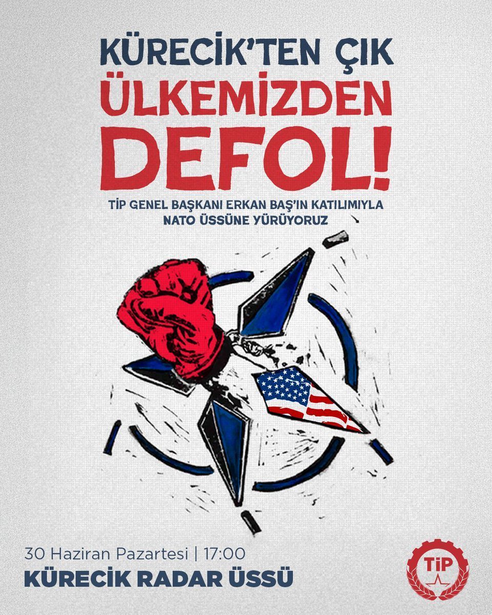 Yoksul emekçilerin katili, suç örgütü NATO'ya ülkemizde rahat nefes aldırmayacağız: Kürecik'ten çık, ülkemizden defol!

Genel Başkanımız Erkan Baş'ın katılımıyla yürüyoruz.

📅30 Haziran Pazartesi
🕐17.00
📌Kürecik Radar Üssü, Malatya