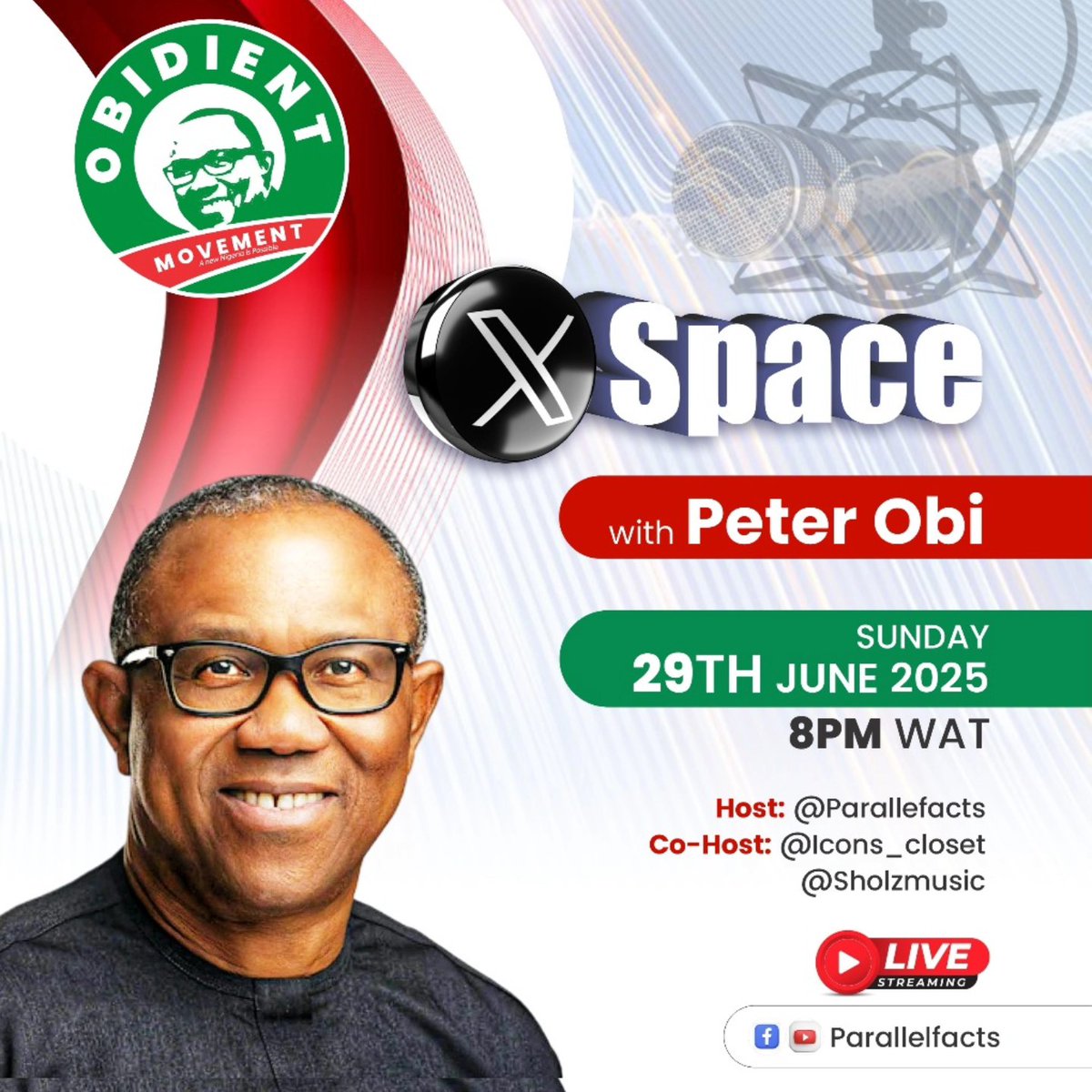Ibrahimumaribb's tweet photo. ๐ข Dear Nigerians,
Join H.E. @PeterObi, today 29th June 2025 at 8PM WAT on X Space for a timely and honest conversation on the state of our nation โ and how we can reclaim our future with justice, progress, and responsible leadership.
โ๐พ A New Nigeria is POssible.
#obidientspace https://t.co/VAle57UaIY