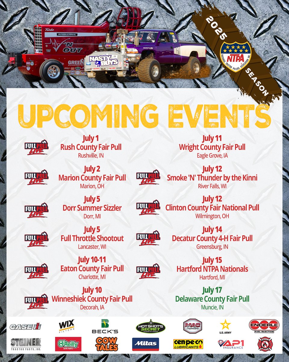 NTPApull's tweet image. We have lots of events coming up! 🎉 Make sure you tune into FullPull.live to catch some of our live-streamed events! 📺
#upcomingevents #pullingevents #fullpull
