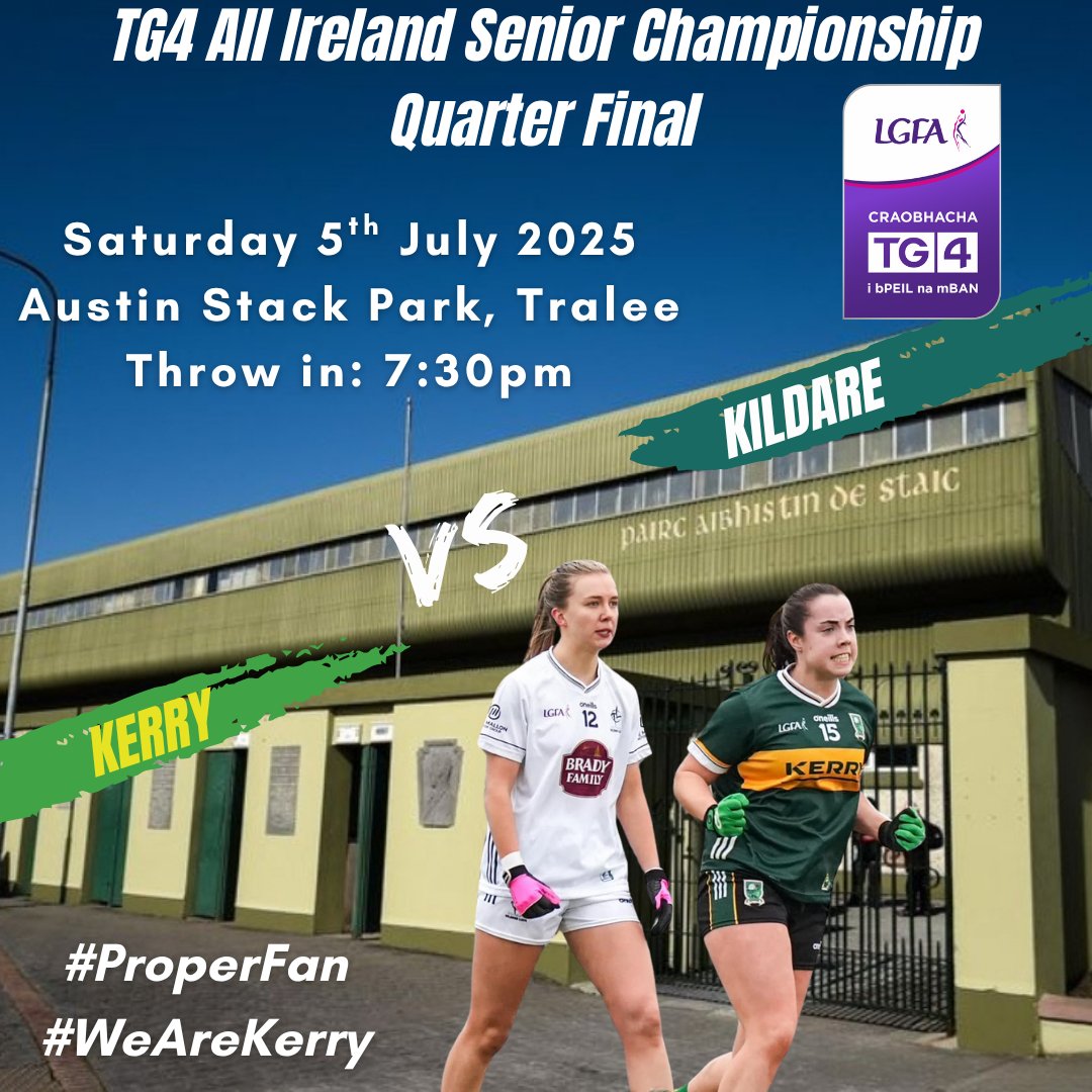 kerryladiesfoot's tweet photo. TG4 All Ireland Senior Championship Quarter Final  #ProperFan #WeAreKerry
Ticket Details to follow https://t.co/FJwA6nxDRl