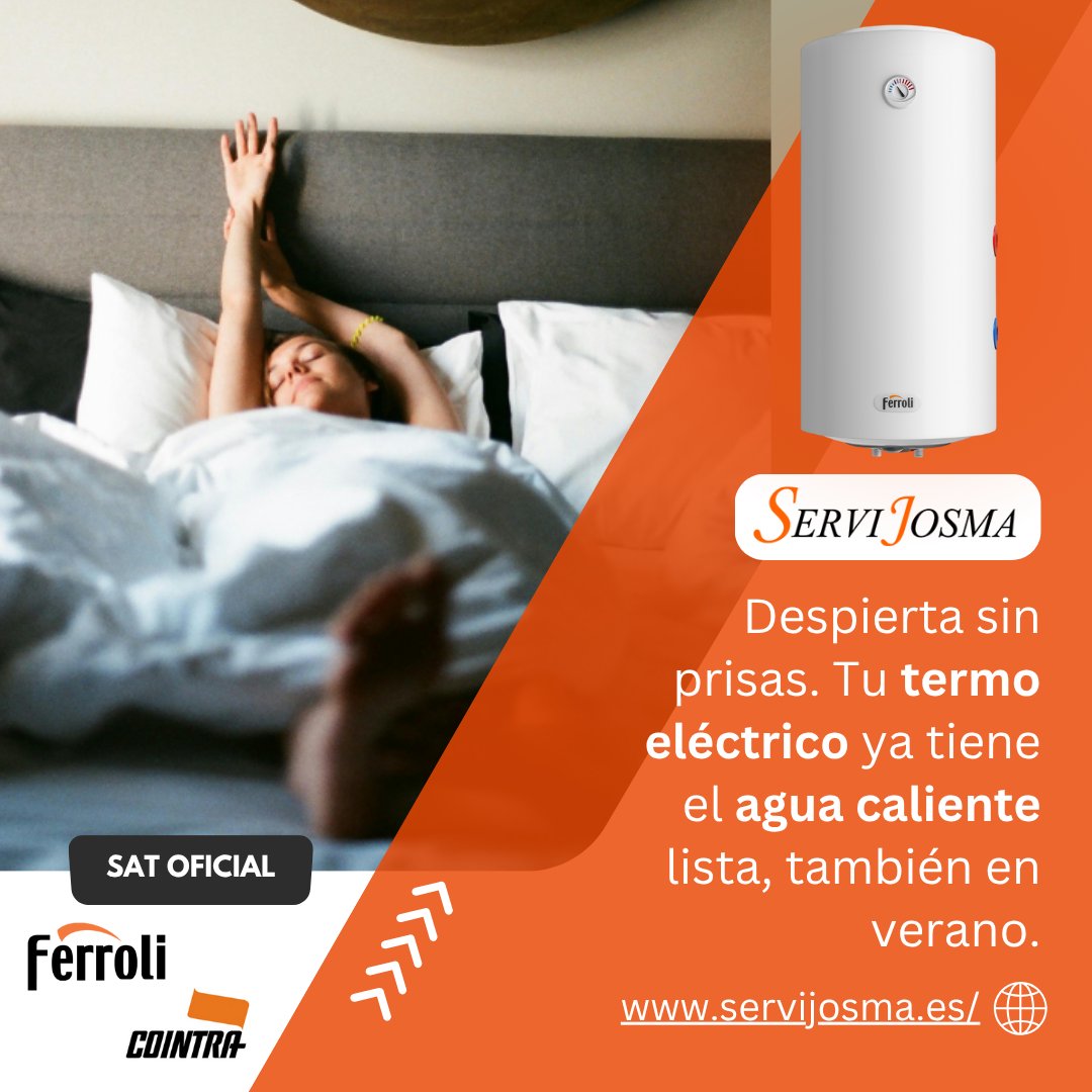Servijosma's tweet photo. Sábanas frescas, ducha tibia, verano sin prisas 😌
Tu termo eléctrico listo, también en verano.
Servicio técnico de @ferroli_es y @cointra_es en Cantabria
¡Contáctanos hoy mismo! 942 372 666
#aguacalientesanitaria #sat #acs #ferroli https://t.co/ALCdpXmz9J