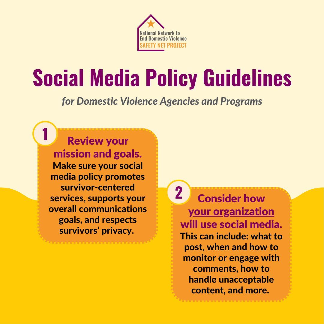 nnedv's tweet image. Tomorrow is #SocialMediaDay. 📱 Social media can be a powerful tool for domestic violence agencies and programs, and it&apos;s important to create and maintain policies that support their mission and goals and keep survivors safe. More from our #SafetyNet team: buff.ly/L0xX9nU