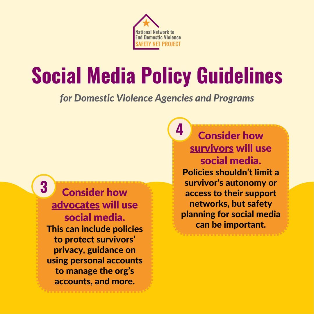 nnedv's tweet image. Tomorrow is #SocialMediaDay. 📱 Social media can be a powerful tool for domestic violence agencies and programs, and it&apos;s important to create and maintain policies that support their mission and goals and keep survivors safe. More from our #SafetyNet team: buff.ly/L0xX9nU