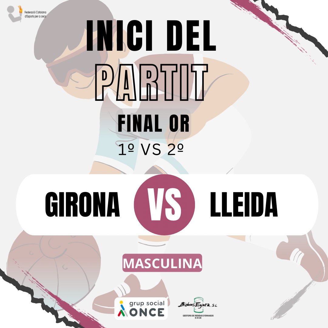 🥅 COMENÇA EL PARTIT! 

INICI FINAL D’OR 

GIRONA 🆚 LLEIDA 

Som-hi a per l’últim partit! Molta sort a tos dos equips!✨