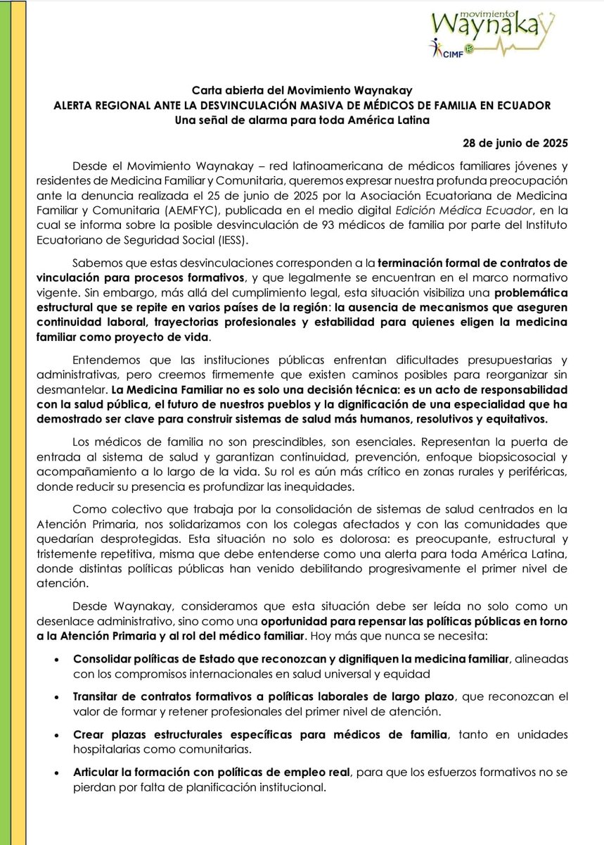 WaynakayEC's tweet photo. Hoy, desde Ecuador, levantamos la voz por toda América Latina.
La Medicina Familiar necesita ser protegida, valorada y proyectada como eje central de nuestros sistemas de salud.@iessec @edgarjoselama @DanielNoboaOk @Vice_Ec https://t.co/zLvTtwpvIP