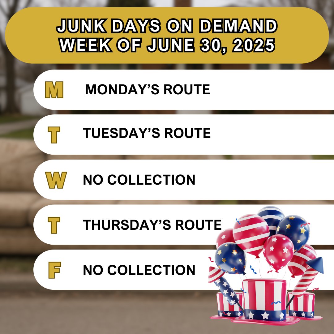 📢 Fort Dodge Garbage &amp; Recycling Reminder: No changes to garbage and junk days collection schedule June 30-July 3. Place carts by 5 AM. 🗑️♻️ Central Maintenance closed July 4. No yard waste pick up! For details, visit our website or follow us on Facebook!