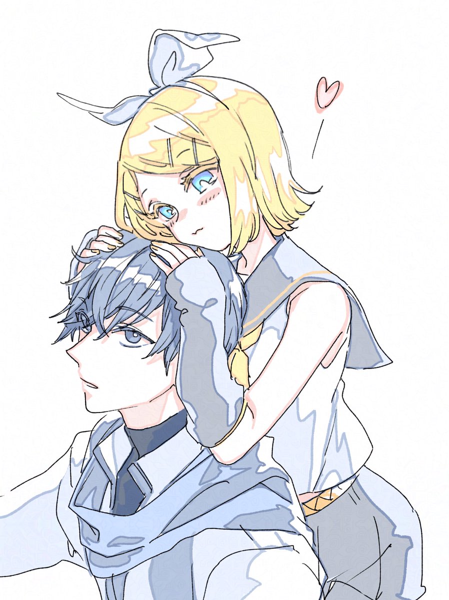 鏡音リン ,カイト(ボーカロイド) 「かいとくんだいしゅきりんちゃん #カイリン」|sekiのイラスト