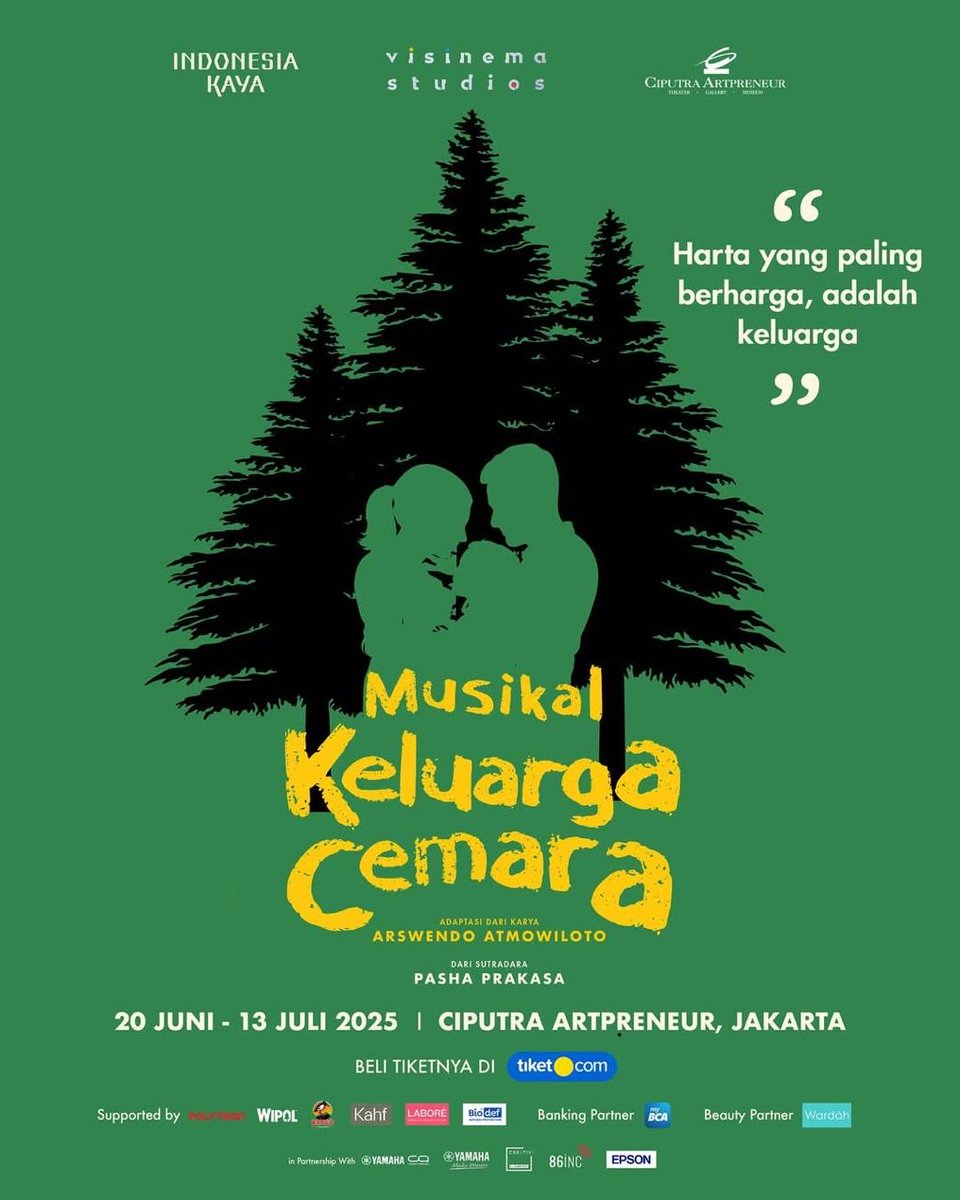 Ngomongin keluarga, aku mau ajak kalian buat ngerasain kebahagiaan &amp; hangatnya sebuah Keluarga lewat sebuah pertunjukan Musikal Keluarga Cemara.

Lokasi pertunjukannya ada di Ciputra Artpreneur, Jakarta dan berlangsung sampai dengan tanggal 13 Juli 2025. 

Yuk, ajak keluarga
