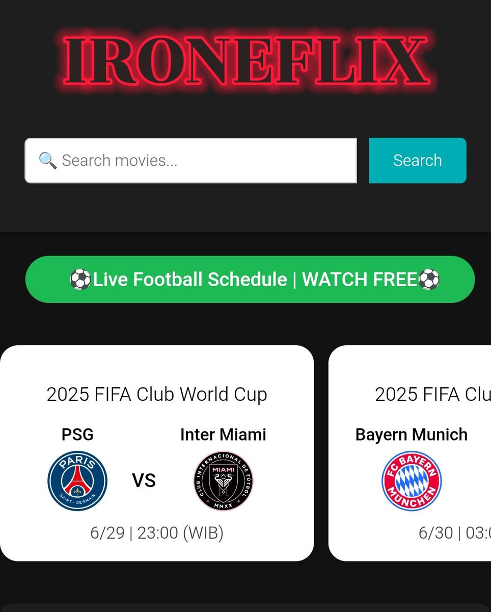 IRONEFLIX's tweet photo. 🔥 LIVE : PSG vs Inter Miami – 2025 FIFA Club World Cup
🎥 Stream FREE in HD – No sign-up, no hassle.
🕒 12 PM EST | 9 AM PST | June 29  
👉 https://t.co/XLzewlKW8l
👉 https://t.co/XLzewlKW8l
#PSG #InterMiami #WatchFree #LiveStream #ClubWorldCup #FootballFans https://t.co/lsKlWVD8IE