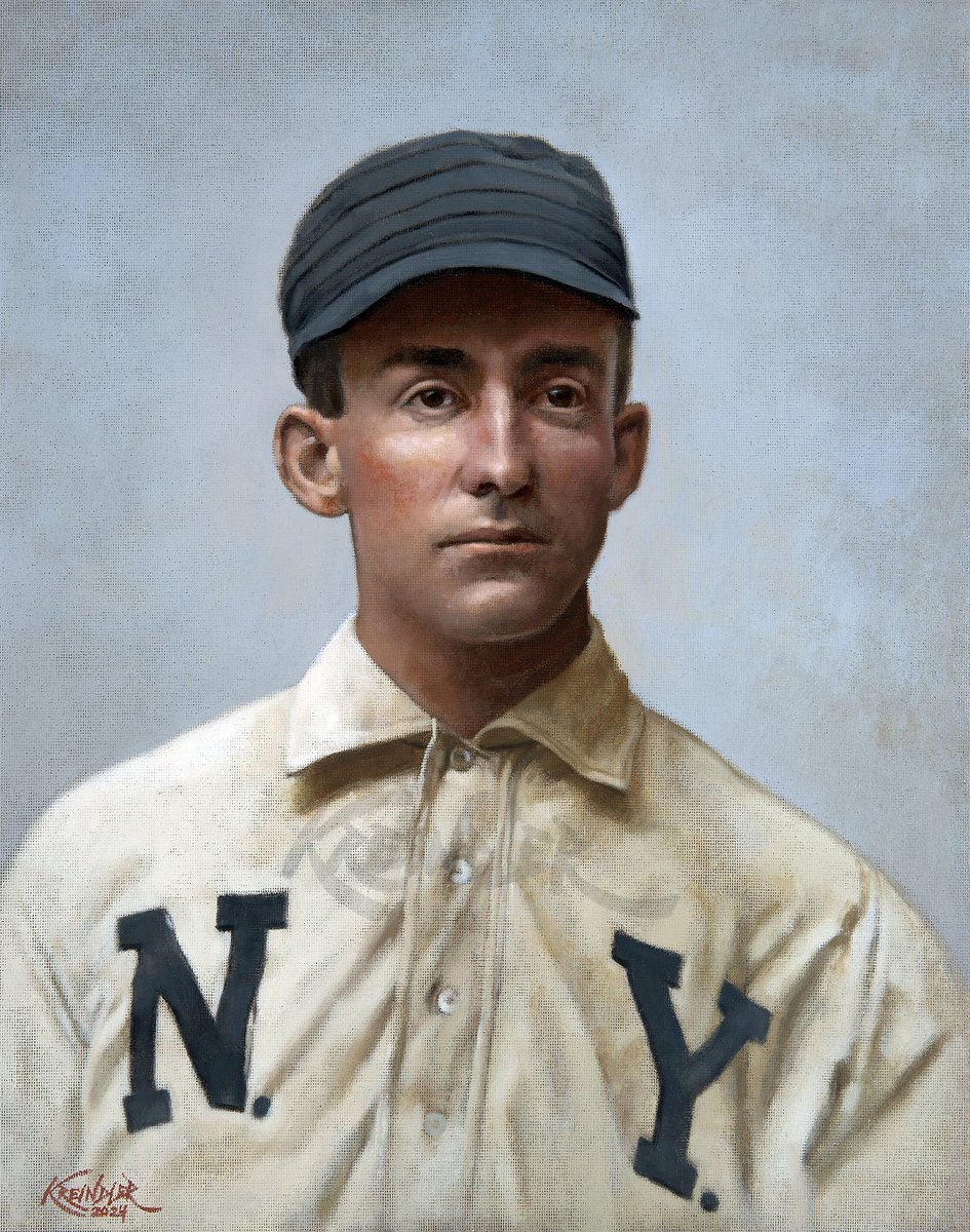 #OTD in 1905, Moonlight Graham had a few innings in the sun at Washington Park in Brooklyn. Exiled to the dustbin of history (in regards to baseball), his story came back to life with the release of WP Kinsella’s book, SHOELESS JOE. Here’s my painting of him from that same year.