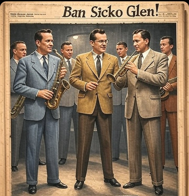 Orwell_Fan's tweet image. Glen Miller and his Orchestra caused controversy at the 1940 Glastonbury Swing & Dance Festival by encouraging a rabid crowd to chant anti-SS slogans.