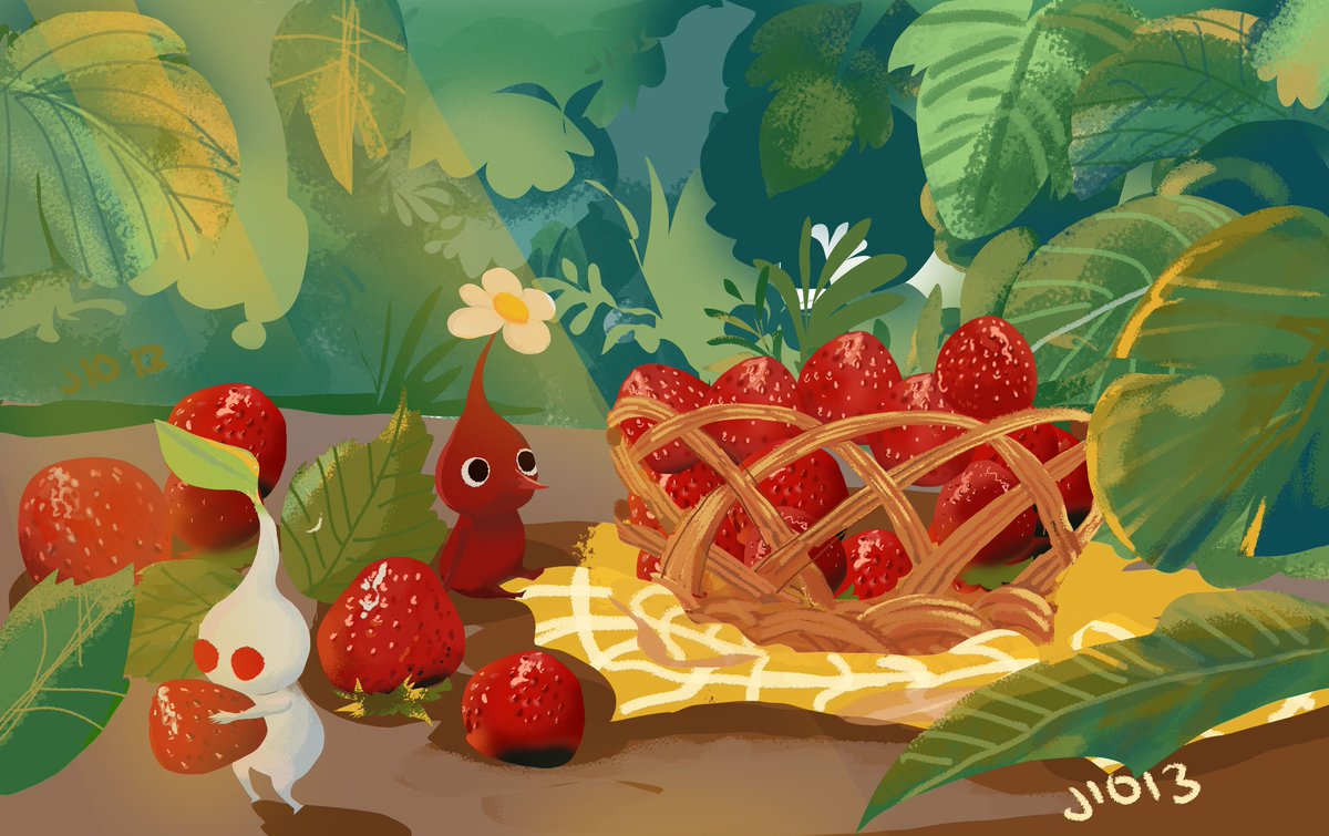 art_jumin's tweet image. Pikmin x strawberry 🍓 
#Pikmin #art #strawberry 
#digitalartwork