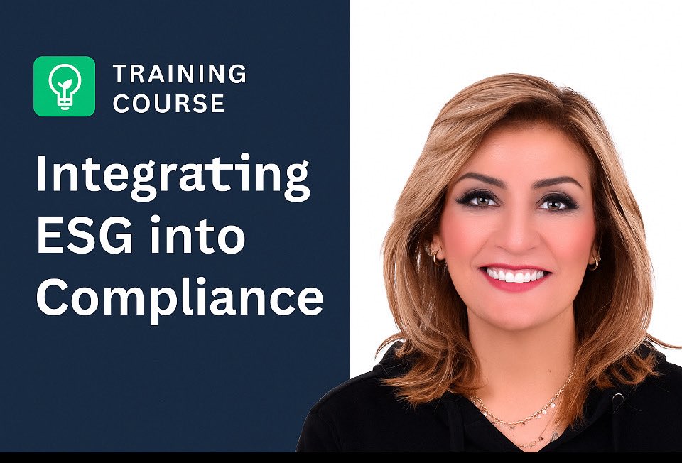 drggamal's tweet photo. Integrating ESG into Compliance training course.

Integrating Environmental, Social &amp; Governance (ESG) Principles into Compliance Frameworks https://t.co/SUsL6eHQuv