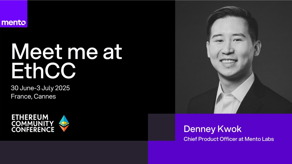 Mento Labs (@mentolabs) on Twitter photo Want to talk about stablecoins & onchain FX?
Meet <a href="/denney808/">denney</a>, Chief Product Officer <a href="/MentoLabs/">Mento Labs</a> in Cannes during <a href="/EthCC/">EthCC - Ethereum Community Conference</a> week
#fx/acc Want to talk about stablecoins & onchain FX?
Meet <a href="/denney808/">denney</a>, Chief Product Officer <a href="/MentoLabs/">Mento Labs</a> in Cannes during <a href="/EthCC/">EthCC - Ethereum Community Conference</a> week
#fx/acc