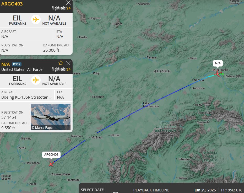 SirListenalot's tweet photo. Earlier today Korean #A332 #71FF72 (19-003) #ARGO403 departed Eielson, followed by #KC135 #AE0380 #GOLD61, some Korean #F16's #GRACE91 (#71FF5C #71FF65 #71FF68 #71FF6B #71FF6F) & A332 #71FF7B (19-002) #ARGO412 https://t.co/ik4OJP9rZi