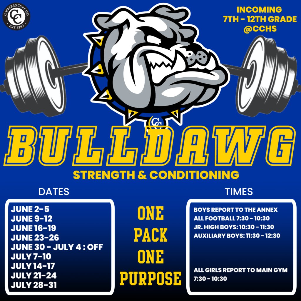 GodawgnationC's tweet image. Remember facilities will be closed next week. We will return on July 7th. There will be a change of time for the boys when we return.
HS Football 9th-12th - 7:30-10:30
Middle School - 10:30-11:30
All Aux Sports - 11:30-12:30