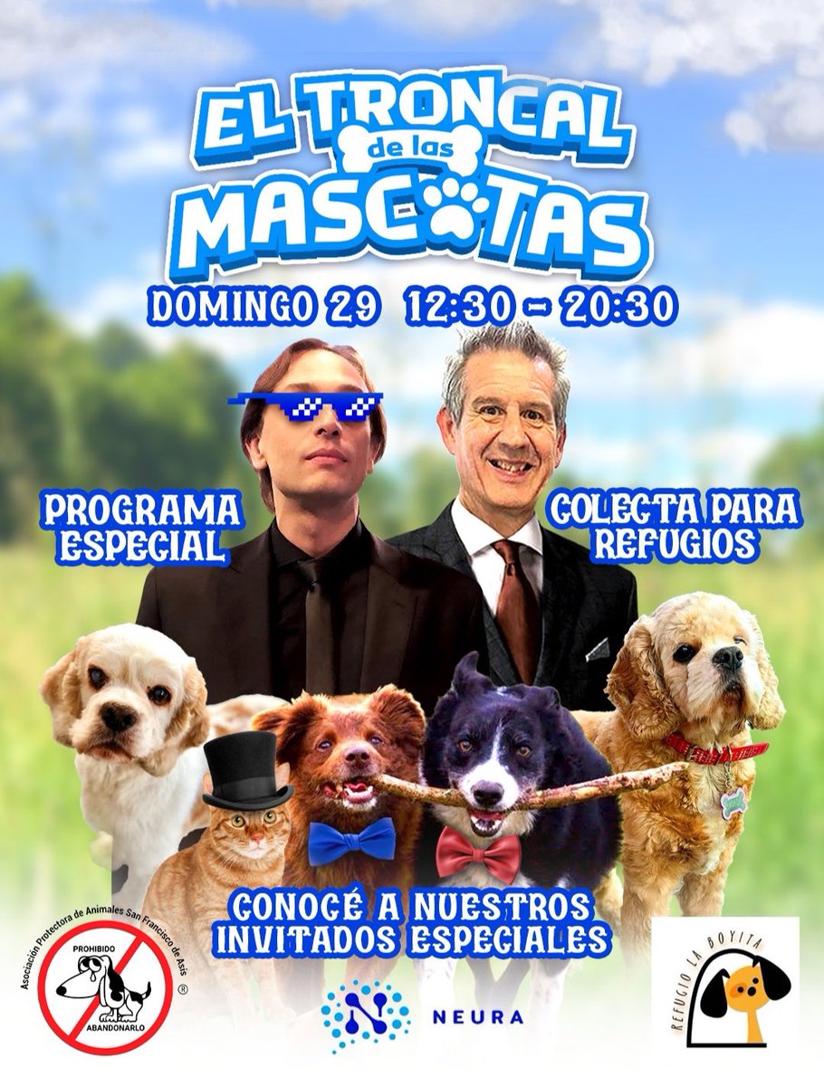 ¡Es hoy! Desde las 12:30 h EN VIVO con El Troncal de las mascotas 🐾

Una colecta especial para dos refugios de animales 🐶

👉🏼 ¡Invitados especiales! 

Te esperamos con tus donaciones en Cabrera 5557, seguí nuestra transmisión en YouTube y Twitch ▶️