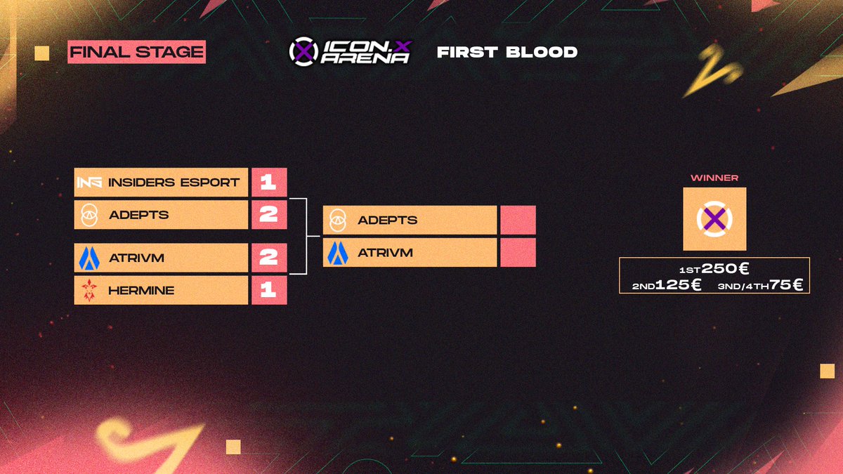 𝐈𝐜𝐨𝐧𝐗 𝐅𝐢𝐫𝐬𝐭𝐁𝐥𝐨𝐨𝐝 - 𝐅𝐢𝐧𝐚𝐥 𝐒𝐭𝐚𝐠𝐞

Grand Final
<a href="/ADEPTS_TEAM/">ADEPTS</a>  vs. <a href="/TeamATRIVM/">ATRIVM</a>

Live now
🇬🇧 - <a href="/IconxWorld/">Icon.X World | Compete and Earn 🎮</a> 🎙️ - <a href="/iamrufox/">𝙍𝙪</a>
🇫🇷 - twitch.tv/aztec_fr 🎙️ - <a href="/VSFantin/">Fantin</a>

🎥<a href="/arno3K/">arno3k</a>