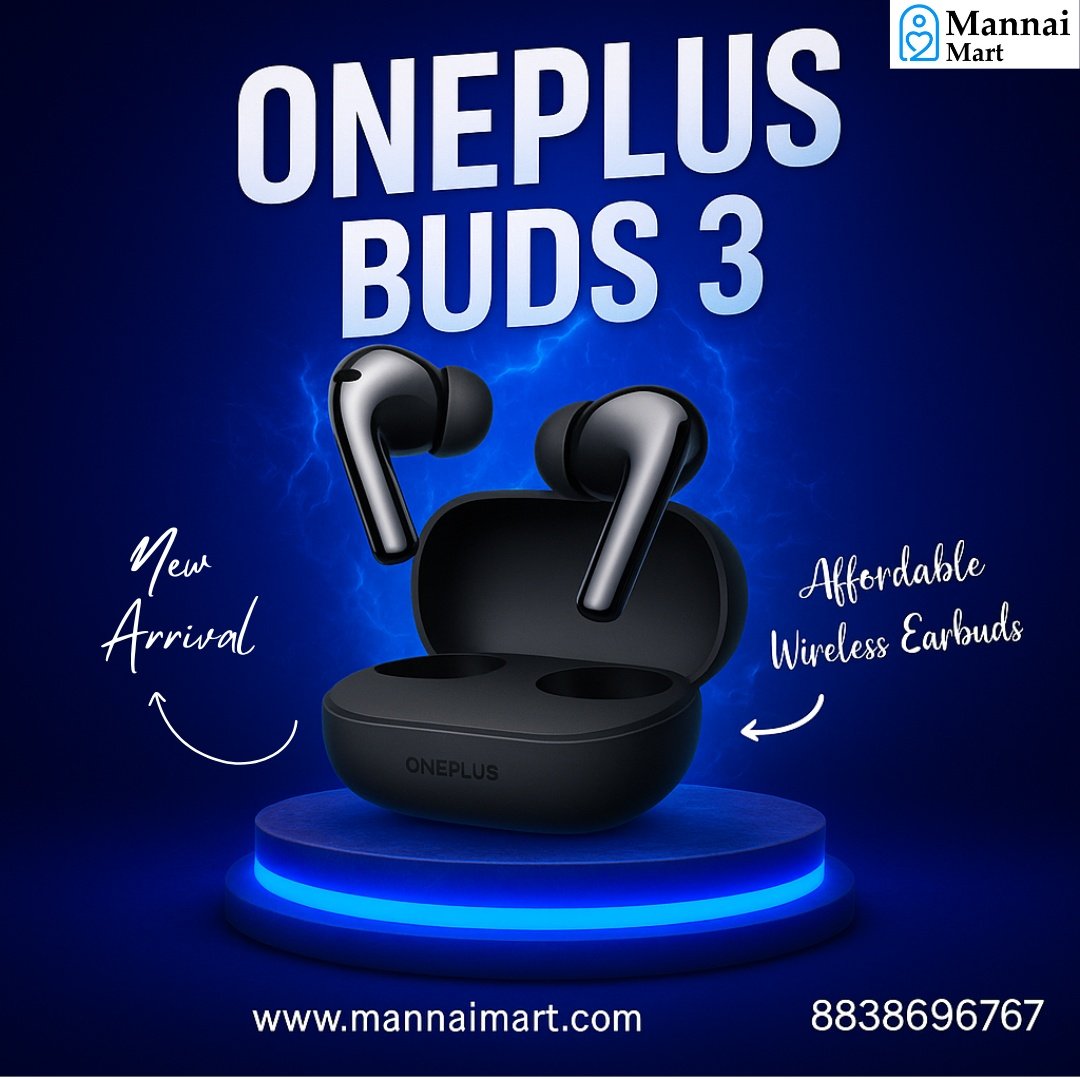 mannaimart's tweet photo. 🎧 Feel Every Beat with OnePlus Buds 3!

Crystal clear sound, deep bass &amp; all-day comfort 🔥

Available now at #MannaiMart 💥
📦 Order Today – https://t.co/PGzFpnaEUl
📞 8838696767
.
.
.
.
.
.
. 
#OnePlusBuds3 #OnePlusAudio #MannaiMart #WirelessFreedom #EarbudsSale #TechDeals https://t.co/9MpOdnOjx7