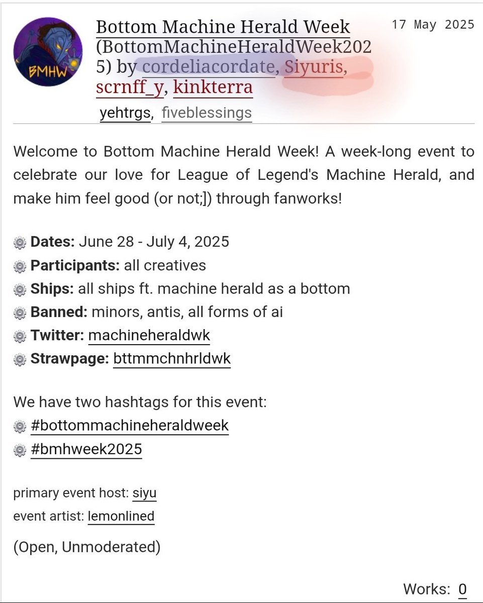 Reminder this is hosted by proship/profiction folk and a couple of the mods are currently getting blasted for bad behavior (abuse/racism/etc) and if you're not ok with that, then please do not participate or support this event.