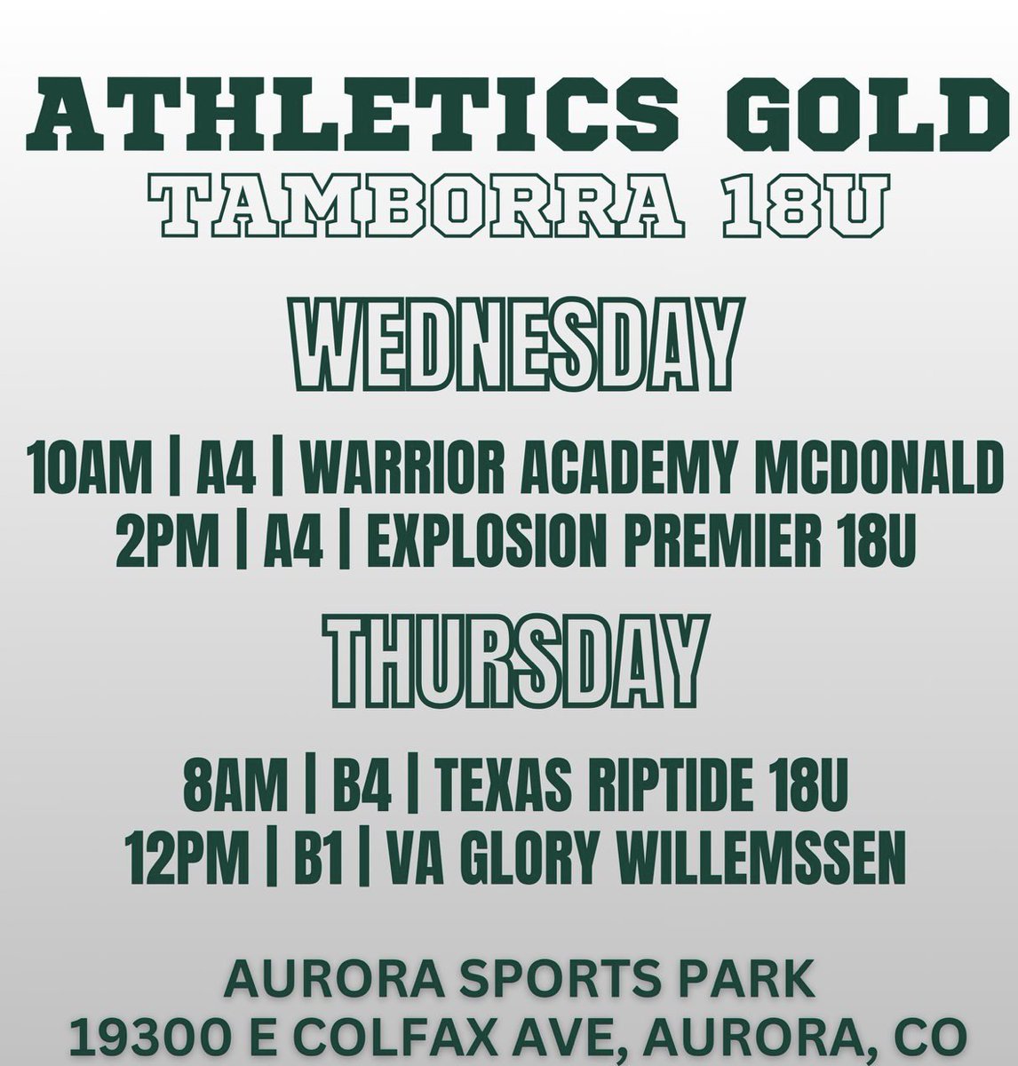 Gabby Siemon (@gabbysiemon) on Twitter photo Excited to play with <a href="/AGTTamborra18U/">Athletics Gold Tamborra 18U Gold - Tamborra</a> in the Colorado Sparkler!
<a href="/AleeexIbarra/">Ibarra-Fernandez</a> <a href="/sarahcespedes1/">Sarah Cespedes</a> <a href="/CoachPerkinsSB/">Sharon Perkins</a> <a href="/CoachKuhlmeyer/">Chris Kuhlmeyer 🥎🏃♂️</a> <a href="/CoachKRyman/">Kristin Ryman</a> <a href="/JeffConrad10/">Jeff Conrad</a> <a href="/coachmere_16/">Meredith Mills</a> <a href="/BrookeOHair3/">Brooke Best-O'Hair</a> <a href="/cbreault12/">Courtney Breault</a> <a href="/CamdenDecker/">Camden Decker</a> <a href="/FlaglerSoftball/">Flagler Softball</a> <a href="/MaryBethDen/">Mary Beth Dennison</a> <a href="/UTampaSoftball/">Tampa Softball</a> <a href="/CoastalSoftball/">Coastal Carolina SB</a> Excited to play with <a href="/AGTTamborra18U/">Athletics Gold Tamborra 18U Gold - Tamborra</a> in the Colorado Sparkler!
<a href="/AleeexIbarra/">Ibarra-Fernandez</a> <a href="/sarahcespedes1/">Sarah Cespedes</a> <a href="/CoachPerkinsSB/">Sharon Perkins</a> <a href="/CoachKuhlmeyer/">Chris Kuhlmeyer 🥎🏃♂️</a> <a href="/CoachKRyman/">Kristin Ryman</a> <a href="/JeffConrad10/">Jeff Conrad</a> <a href="/coachmere_16/">Meredith Mills</a> <a href="/BrookeOHair3/">Brooke Best-O'Hair</a> <a href="/cbreault12/">Courtney Breault</a> <a href="/CamdenDecker/">Camden Decker</a> <a href="/FlaglerSoftball/">Flagler Softball</a> <a href="/MaryBethDen/">Mary Beth Dennison</a> <a href="/UTampaSoftball/">Tampa Softball</a> <a href="/CoastalSoftball/">Coastal Carolina SB</a>