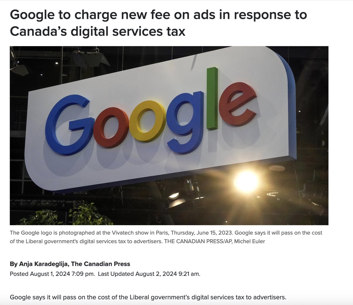 RGBAtlantica's tweet photo. Make this go viral.
Google agreed to pay Canada's Digital Tax and said it would pass the cost on to its advertisers. Aug 2/2024 @MarkJCarney @liberal_party @CreekfromCan @LauraBabcock @CBCNews #Tariffs #DigitalTax #CDNContent #Media #MarketAccess
https://t.co/j4a9q0ePbX https://t.co/i3hukDLurL