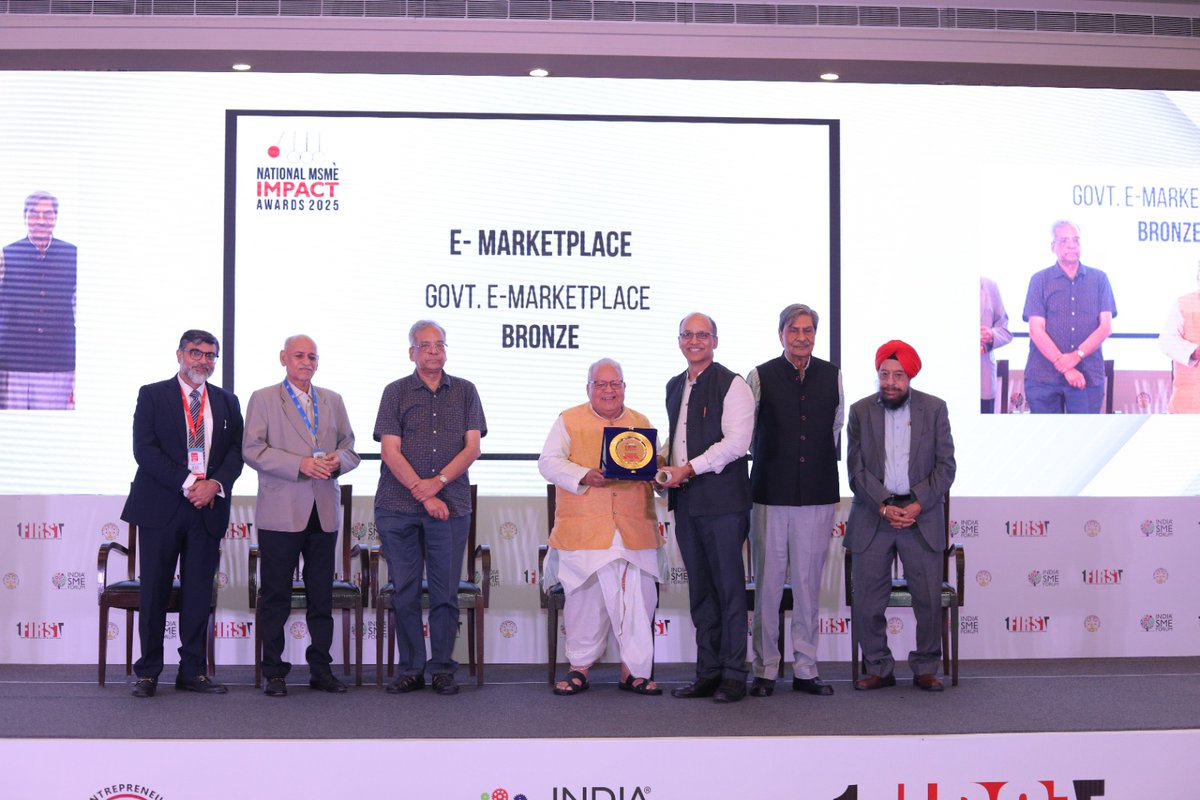 Mr. Ajit Chavan, Additional CEO, received the Bronze award for Govt. e-Marketplace (GeM) in the Marketplace category at the National MSME Impact Awards 2025.

Presented by Shri Kalraj Mishra and the esteemed jury, this award recognises GeM’s strategic role in enhancing government