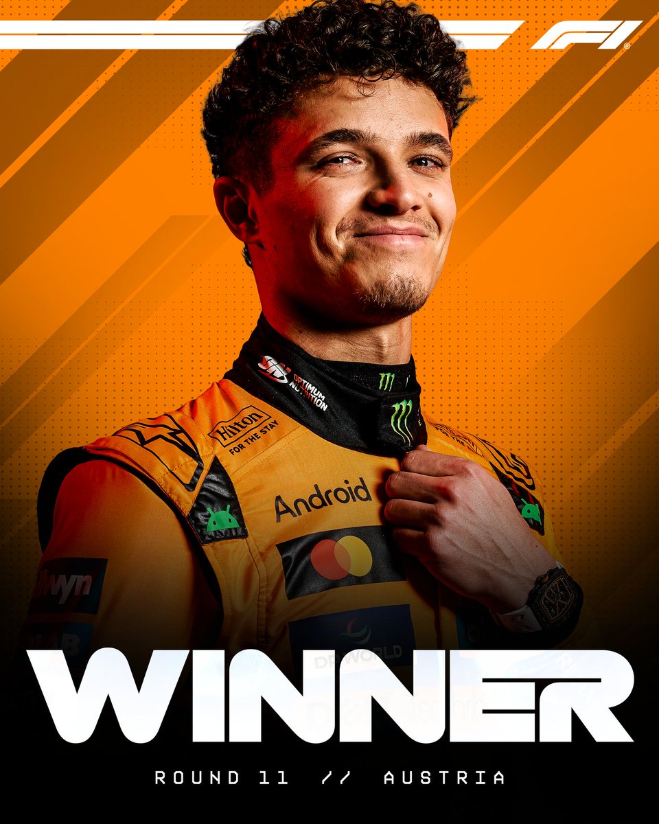 Se acabó lo que se daba, Lando Norris se lleva la victoria en el #AustriaGP lo hizo todo bien 🏁
2- Piastri 
3- Leclerc
Hamilton terminó 4to. Se están recuperando los ferraris.
#F1