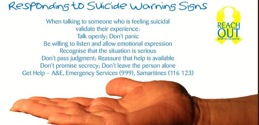 How to respond to the warning signs, it could save a life. REACH OUT; Start to End Suicide #suicideprevention #reachoutstes"