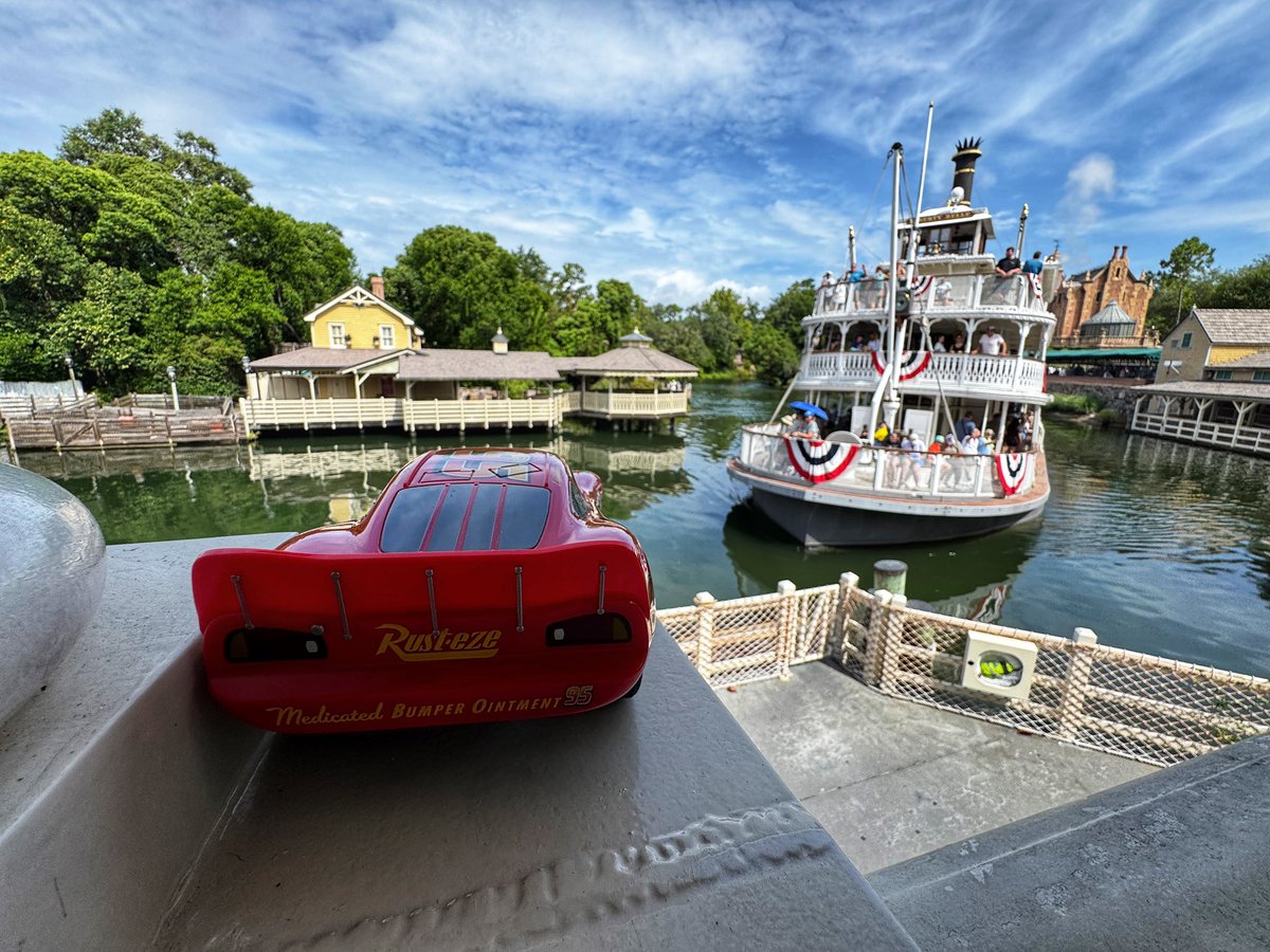 KA-CHOW! Lightning McQueen is riding the Liberty Square Riverboat today! <a href="/DisneyParks/">Disney Parks</a> <a href="/Pixar/">Pixar</a>