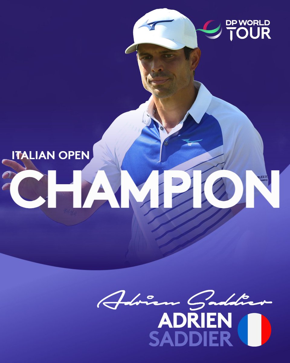 DPWorldTour's tweet image. On his 200th DP World Tour appearance Adrien Saddier claims his maiden title 🏆

He wins the 2025 Italian Open.

#ItalianOpen