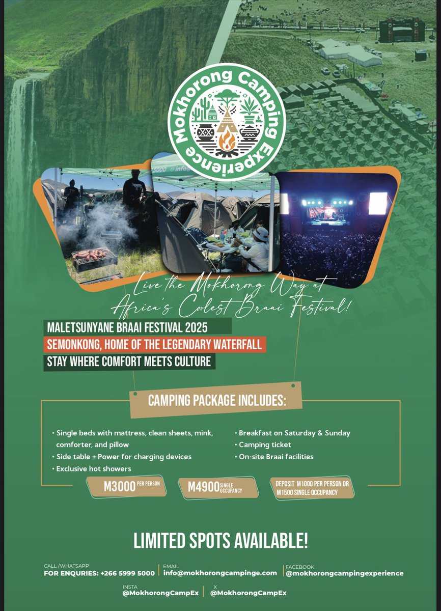 SeberekaneQ's tweet image. Maletsunyane Brai Festival. Packages by @MokhorongCampEx . 

Please rt #Lstwitter