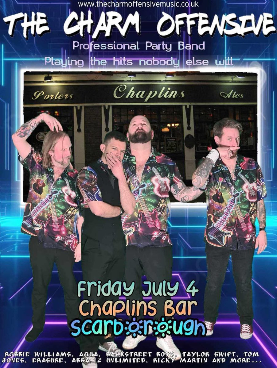 TCharmOffensive's tweet photo. After a busy Saturday doing festivals we’ve got a double gig weekend coming up!

Friday the 4th at  Chaplins in Scarborough
Saturday the 5th at Hop Pole, Willerby

#professionalpartyband #partyband #popclassics #rocktwist #liveband #hull #wedding #corporate #pub https://t.co/HMVSjBYGOS