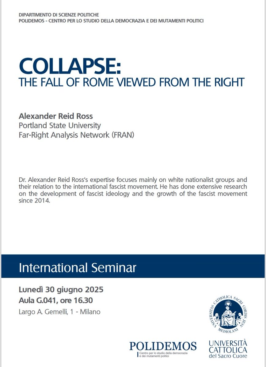Tomorrow 16.30 Alexander Reid Ross' seminar