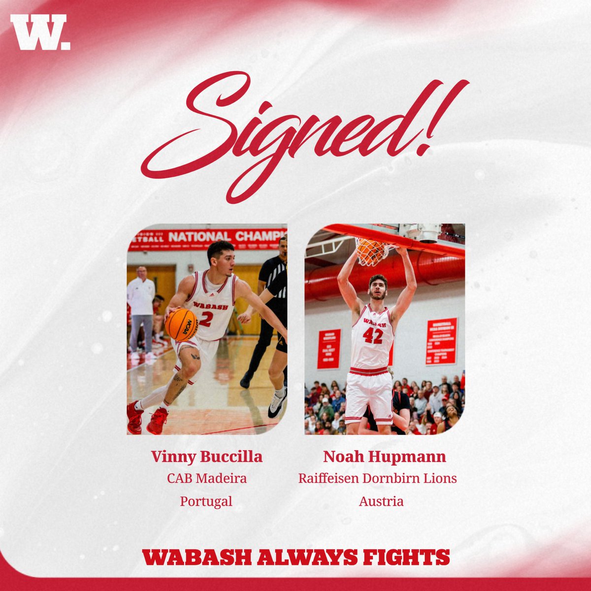 🖊️ SIGNED 🖊️ 

We are happy to share that Vinny Buccilla and Noah Hupmann will be playing professionally overseas!

Vinny will be playing for CAB Madeira in Portugal 🇵🇹, while Noah will be playing for the Raiffeisen Dornbirn Lions in Austria 🇦🇹. 

CONGRATULATIONS MEN! #WAF