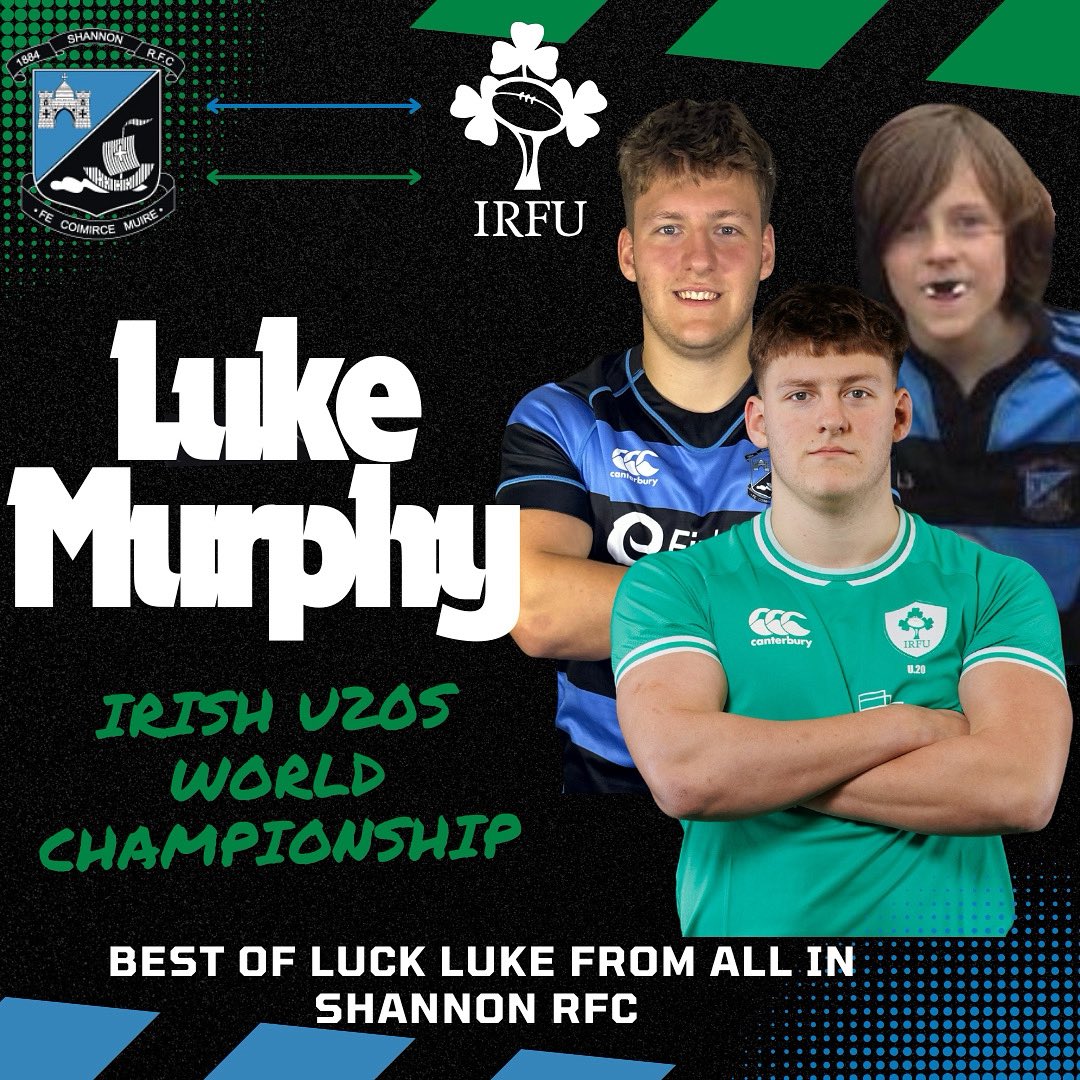 Shannon_RFC's tweet image. Best of luck to Luke Murphy who lines out for @irishrugby u20s in the opening match of this year’s World Championship against Georgia in Italy. Best wishes to our Oisin Minogue for the remainder of the campaign also #ThereIsAnIsle