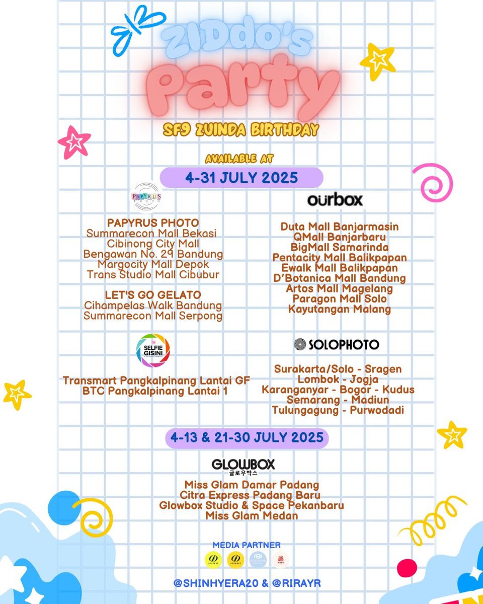 sf9fess's tweet photo. ❝𝗭𝗜𝗗𝗱𝗼'𝘀 𝗣𝗮𝗿𝘁𝘆 ❞
SF9 Zuho Inseong Dawon Birthday
___Photobooth Event

• Sukhakala (1-14 July 2025)
• Glowbox (4-13 &amp; 21-30 July 2025)
• Solophoto (4-31 July 2025)
• Selfie Gisini (4-31 July 2025)
• Ourbox (4-31 July 2025)
• Papyrus (4-31 July 2025) https://t.co/DK3ecip0Wc