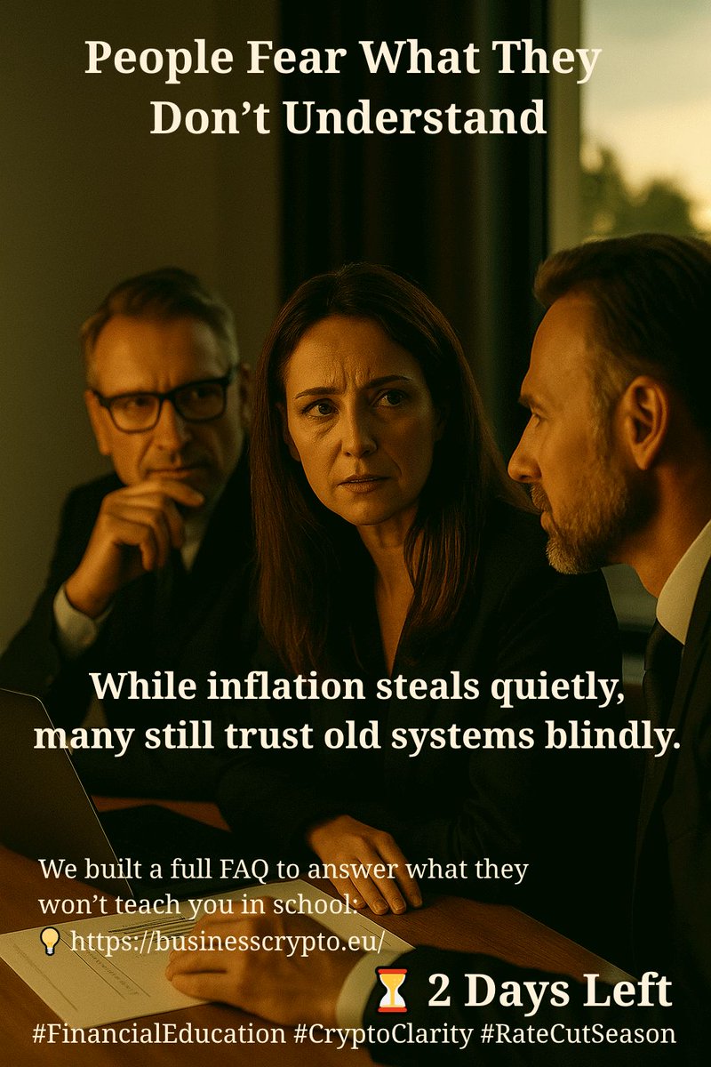 MasterPo2024's tweet photo. While inflation steals quietly,
many still trust old systems blindly.
We built a full FAQ to answer what they wonβt teach you in school:
π‘ https://t.co/2NkFVOZEks
β³ 2 Days Left
#FinancialEducation #CryptoClarity #RateCutSeason https://t.co/HSYrHROW7y