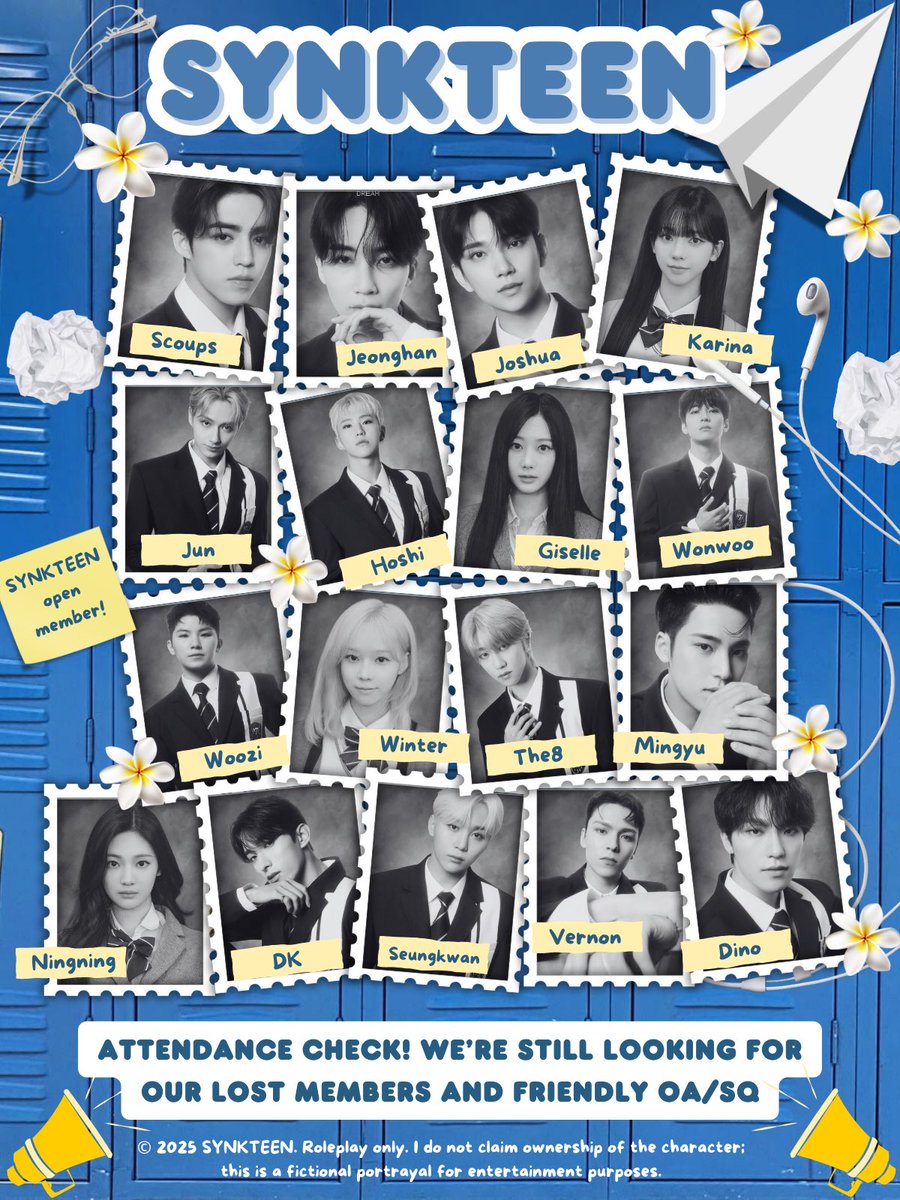 ᅠ

ᅠᅠ📞 SYNKTEEN is calling…

SYNKTEEN is now 𝗼𝗽𝗲𝗻! A school-themed squad for 𝘢𝘦𝘴𝘱𝘢 and 𝘴𝘦𝘷𝘦𝘯𝘵𝘦𝘦𝘯 roleplayers! Grab your books—exams are about to begin. Check our bio and ALT for info. We're also looking for OA/SQ to build friendships and connect!🏫📚

ᅠ
ᅠ