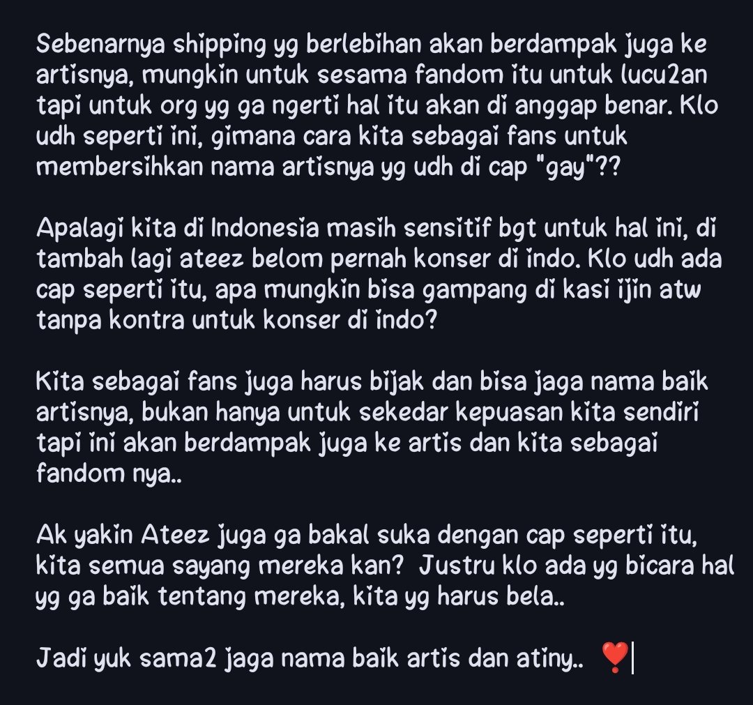 Cindy_mfw's tweet photo. Ijin speak up jugaa, untuk yg homophobic or no.. 

#ATEEZ #love #ATINY https://t.co/PGAB0DXwTN