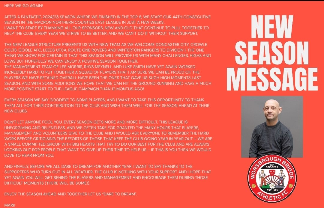 Another season is just weeks away - check out the Chairman's update as we embark on our 44th consecutive year in the <a href="/NCEL/">Macron NCEL</a> in what looks like the toughest league for many years.