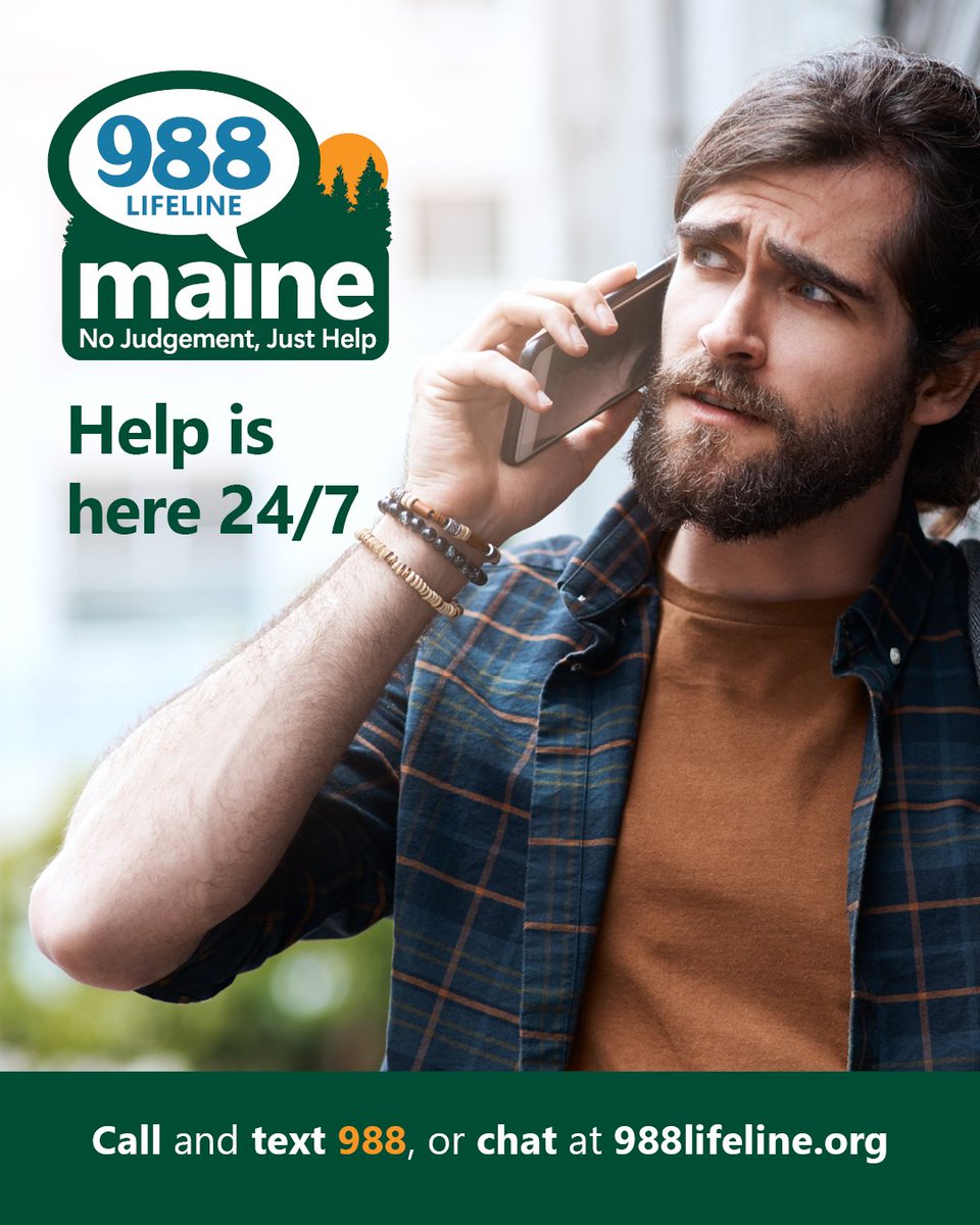 Spread the Word! 💬 In Crisis? Call -or- Text 988

Take care of yourself, a friend, a loved one, or your community by sharing information about 988 before a crisis happens. 988maine.com