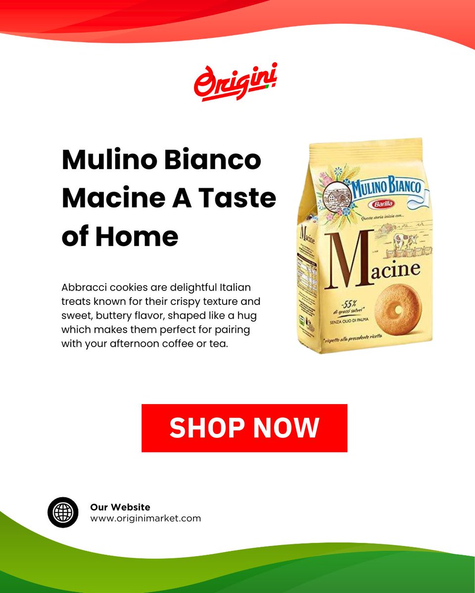 originimarket's tweet photo. Bring home a taste of Italy with Mulino Bianco Macine.
Crafted with care and shaped like a hug, these classic Italian cookies pair perfectly with your afternoon coffee or tea. Comfort food at its finest—now available at Origini Market.

Get yours now at https://t.co/YGyfh4XyH4 https://t.co/k0RBFlfTsL