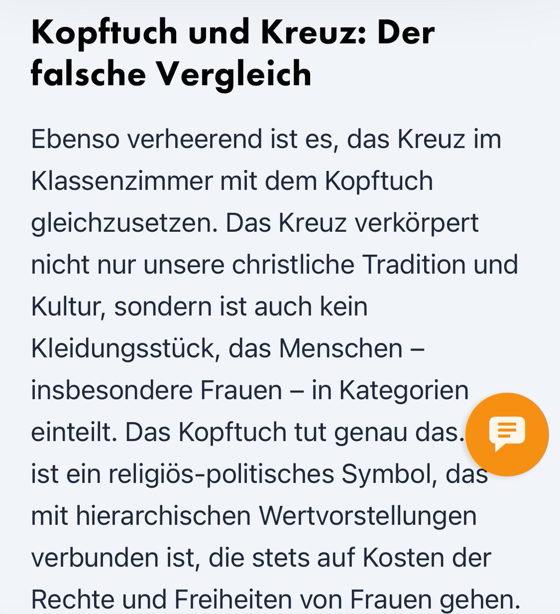 Warum ich gegen ein Kopftuch in der Schule bin &amp; weshalb wir das Kopftuch keinesfalls mit dem Kreuz vergleichen sollten - darüber schreibe ich in meinem aktuellen Kommentar für <a href="/niusde_/">NIUS</a> 👇🏻
nius.de/kommentar/news…
