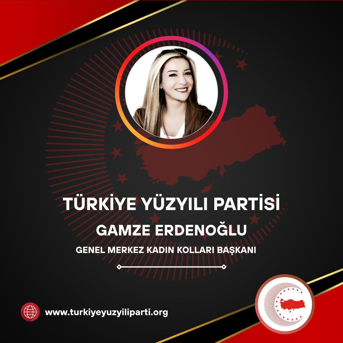 Türkiye Yüzyılı Partisi Genel Merkez Kadın Kolları Başkanlığına Sayın Gamze Erdenoğlu atanmıştır.

Hayırlı olsun.
