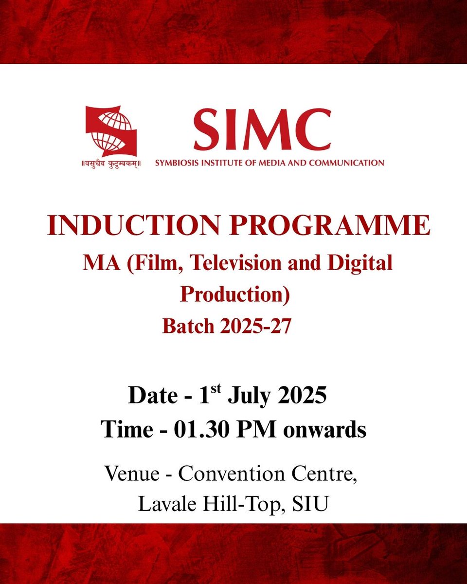 The journey begins for our MA (Film, Television &amp; Digital Production) Batch of 2025-27!

Join us for the official Induction Programme as we welcome the newest storytellers, creators, and visionaries to the SIMC family.