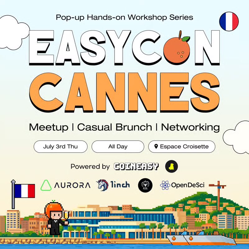 CoinEasy | Web3 Simplified (@coiniseasy) on Twitter photo ๐ด EASYCON Cannes โ Builder Meetup ๐ซ๐ท
During <a href="/EthCC/">EthCC - Ethereum Community Conference</a>, weโre hosting a special builder meetup by the beach!
This time, weโre teaming up with <a href="/auroraisnear/">Aurora</a>, <a href="/1inch/">1inch</a>, <a href="/KOLCapital/">KOL Capital</a>, and <a href="/opendesciorg/">OpenDeSci.org</a> for an inspiring day of connection and discussion.
More than just networking weโll ๐ด EASYCON Cannes โ Builder Meetup ๐ซ๐ท
During <a href="/EthCC/">EthCC - Ethereum Community Conference</a>, weโre hosting a special builder meetup by the beach!
This time, weโre teaming up with <a href="/auroraisnear/">Aurora</a>, <a href="/1inch/">1inch</a>, <a href="/KOLCapital/">KOL Capital</a>, and <a href="/opendesciorg/">OpenDeSci.org</a> for an inspiring day of connection and discussion.
More than just networking weโll
