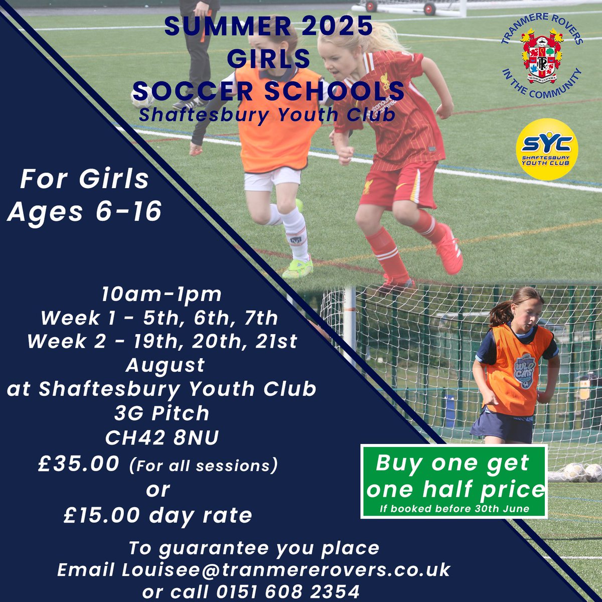Tranmere Rovers in the Community (@trfccommunity) on Twitter photo ⚽️It's your last chance to take advantage of our Buy one get one half price offer for our two week Girls Only Soccer School hosted in August at Shaftesbury Youth Club!
📩To book your child's place and take advantage of this offer Email LouiseE@tranmererovers.co.uk.
#TRFC #SWA ⚽️It's your last chance to take advantage of our Buy one get one half price offer for our two week Girls Only Soccer School hosted in August at Shaftesbury Youth Club!
📩To book your child's place and take advantage of this offer Email LouiseE@tranmererovers.co.uk.
#TRFC #SWA